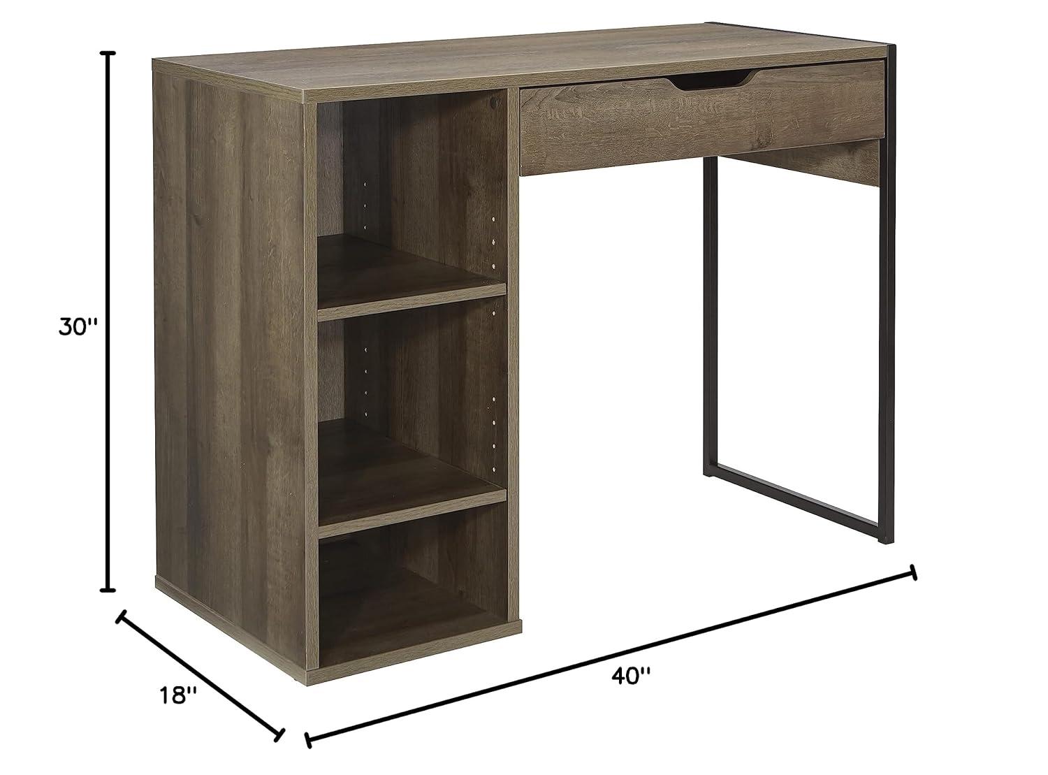 Ravel Desk Gray Oak - OSP Home Furnishings: Modern 40" Office Workstation with Storage Shelf & Drawer