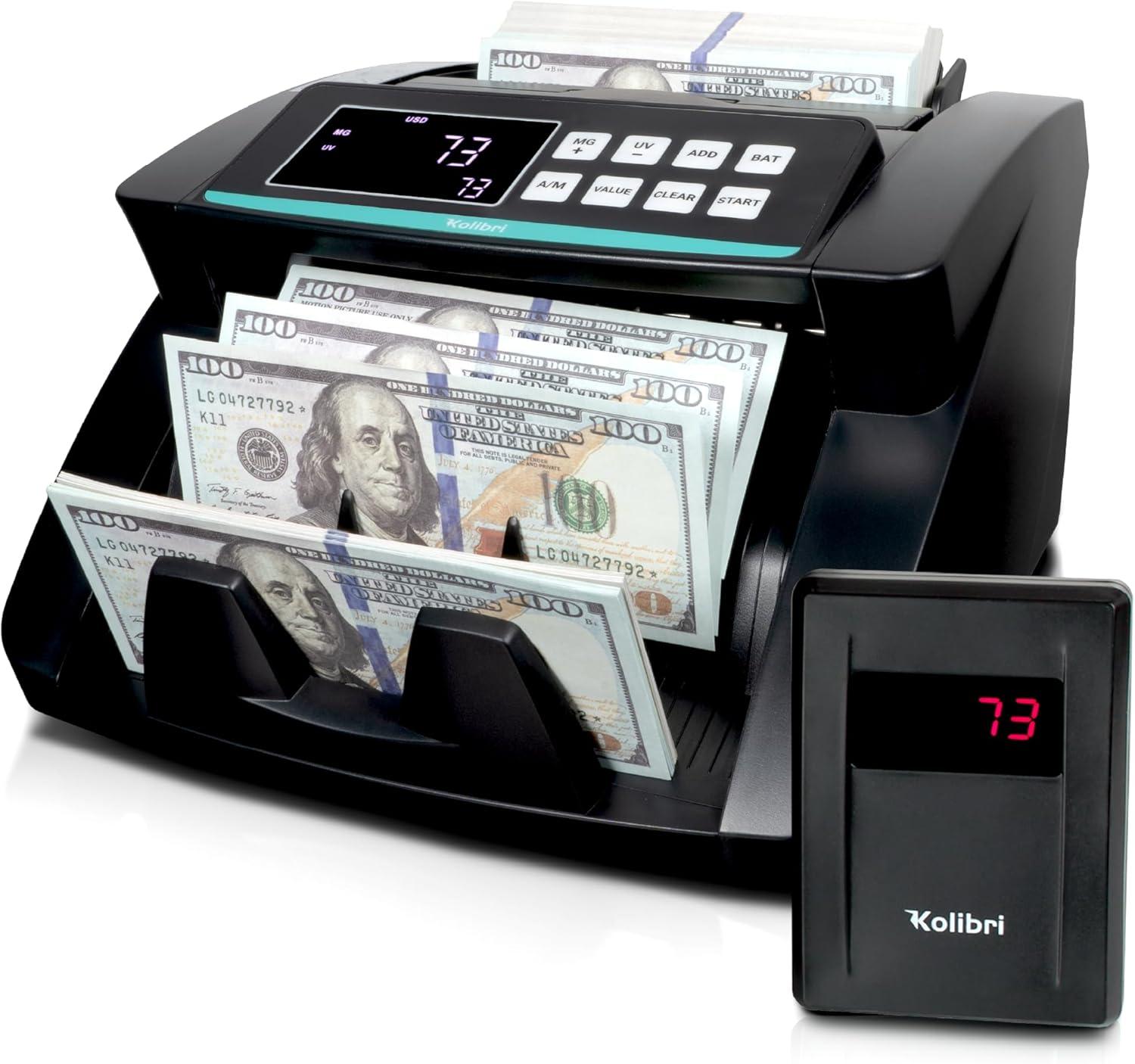 Kolibri Black Banknote Counter with Counterfeit Detection and LED Display