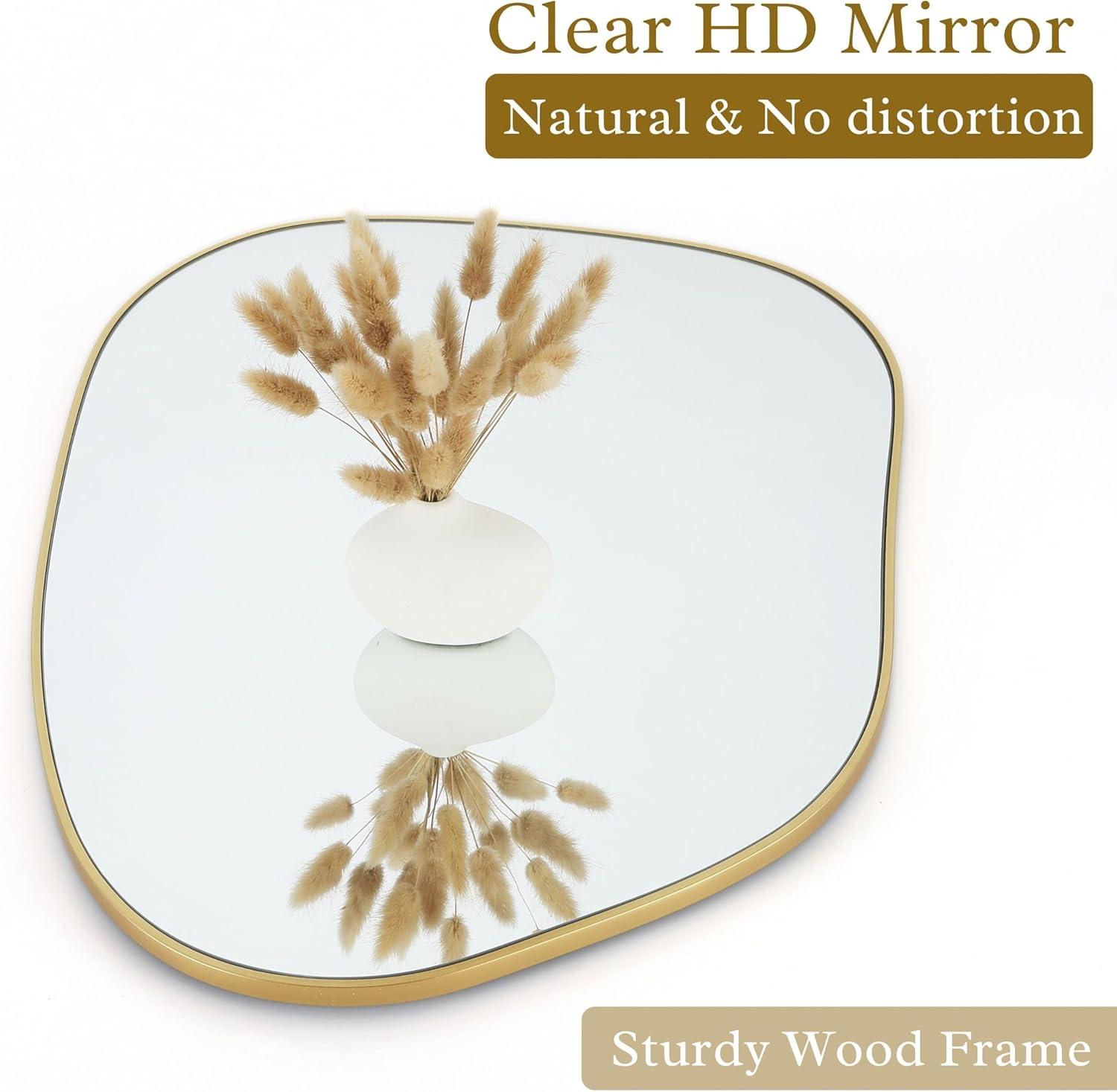 Asymmetrical Gold Wood Framed Wall Mirror, 28''x20''