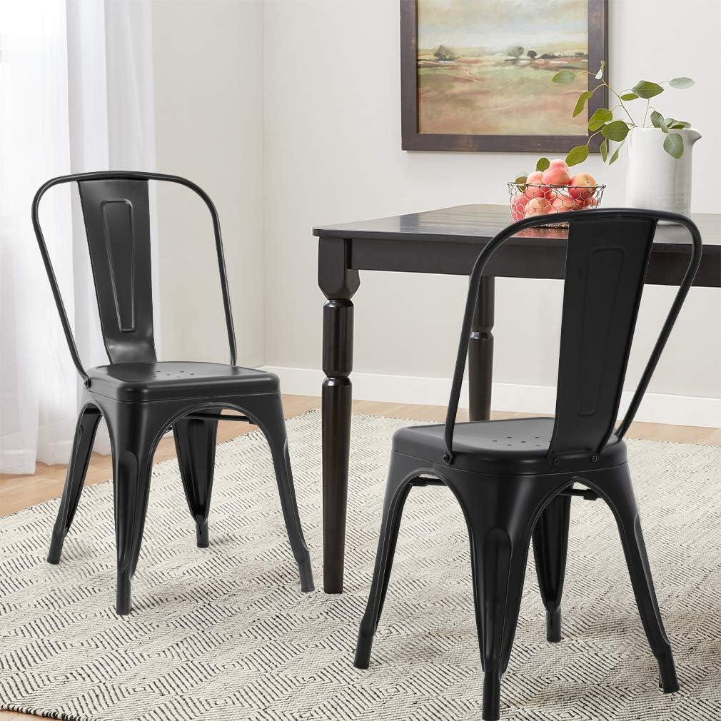 Black Stackable Alloy Steel and Plastic Dining Chairs, Set of 4