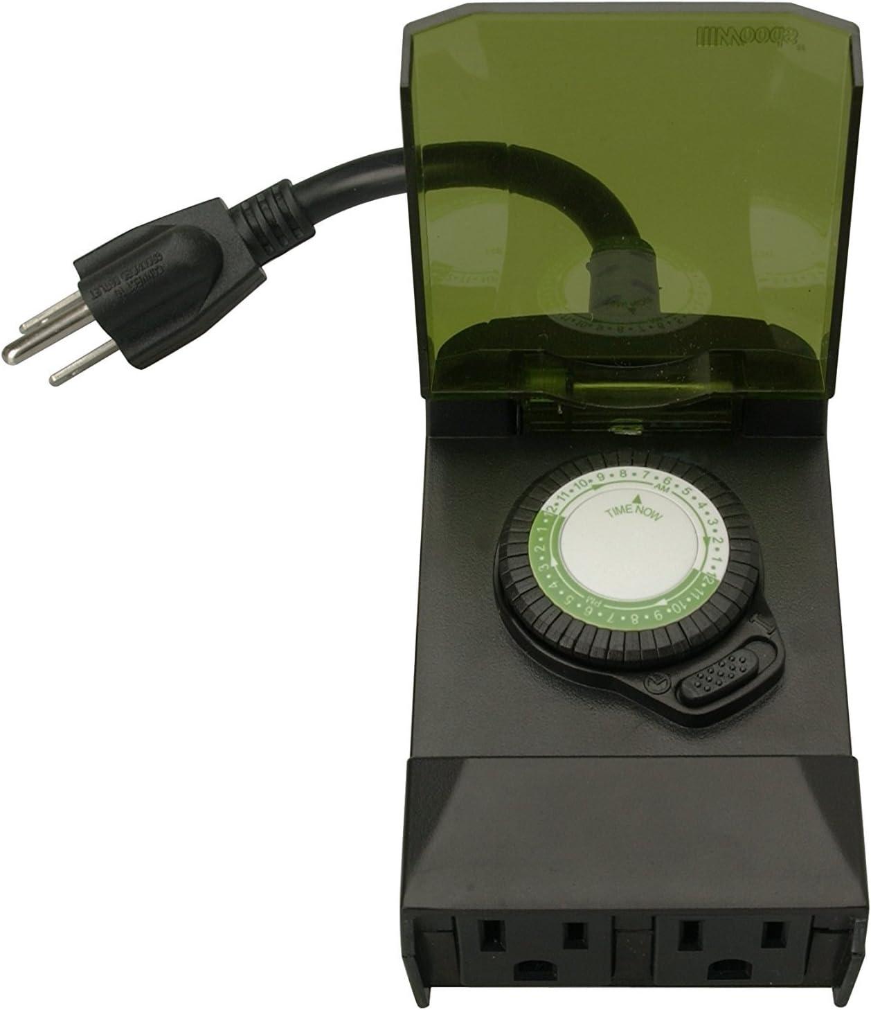 Black Outdoor Mechanical Timer with 2 Grounded Outlets