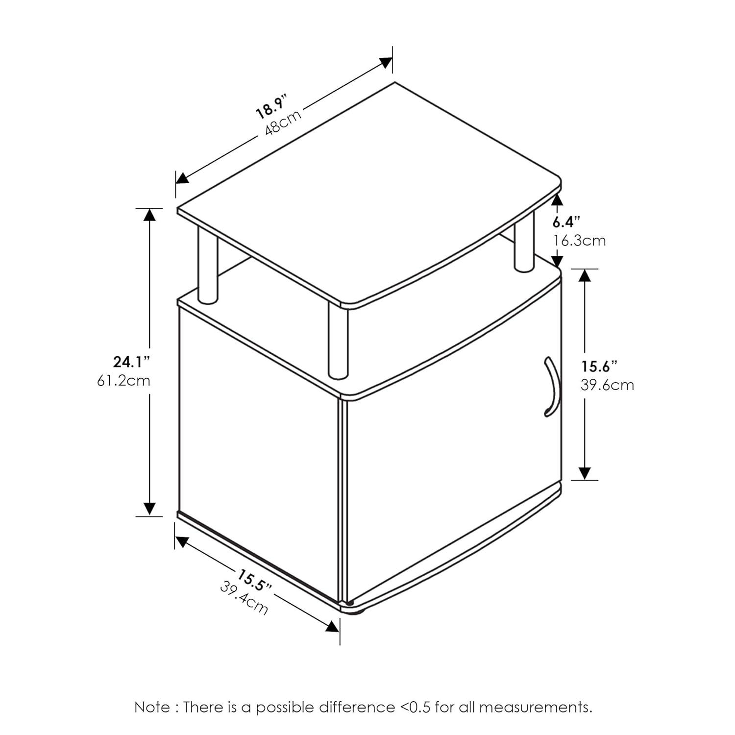 Furinno Set of 2 Modern Utility End Table Space-Saving Bedside Table Nightstand W/1 Storage Cabinet&Open Storage Shelf,Black