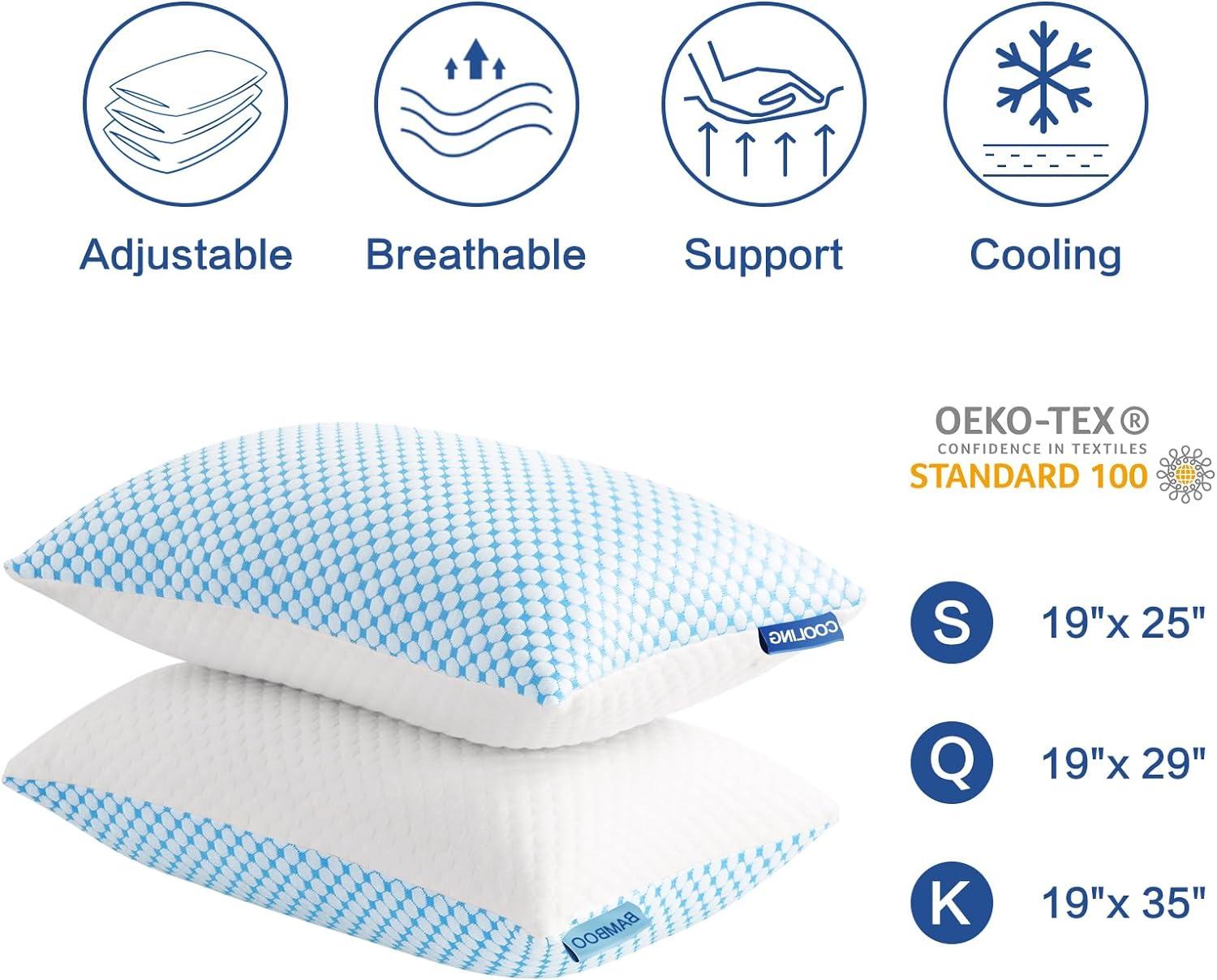 Queen Size Cooling Memory Foam Hypoallergenic Pillows 2-Pack