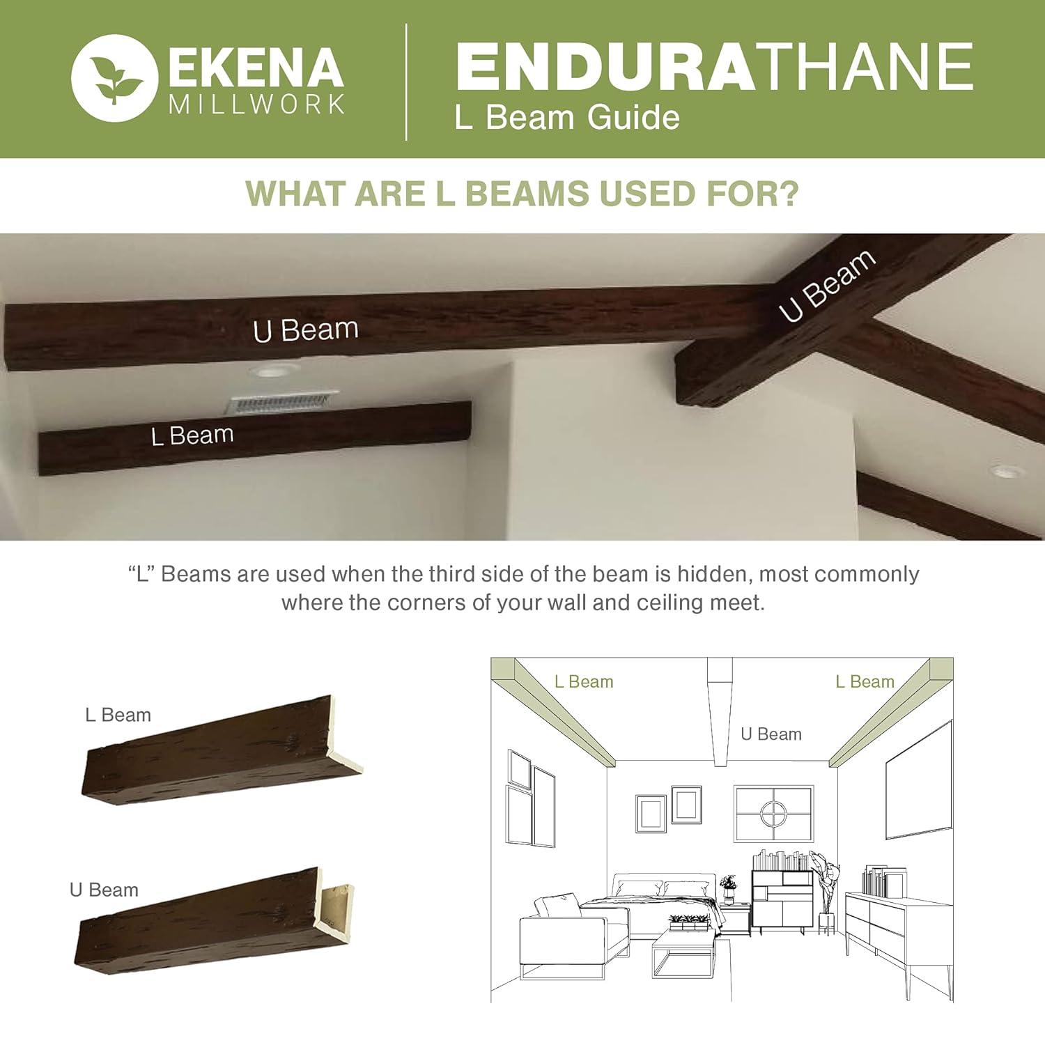 Ekena Millwork Hand Hewn Timberthane Faux Wood 3-Sided Ceiling Beam (U-beam)