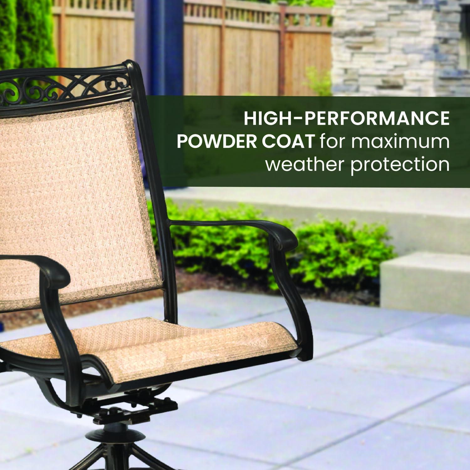 Hanover Fontana 7-Piece Outdoor Dining Set with 2 Sling Swivel Rockers, 4 Sling Chairs, and a 38-In. x 72-In. Cast-Top Table