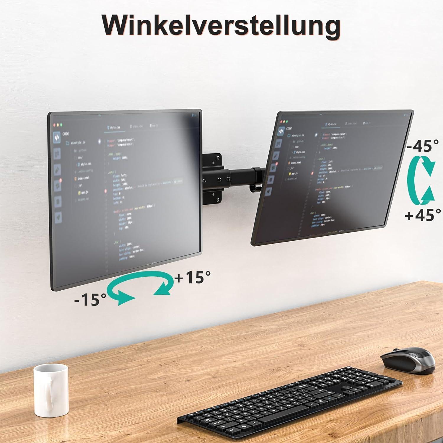 Black Steel Dual VESA Monitor Wall Mount Bracket