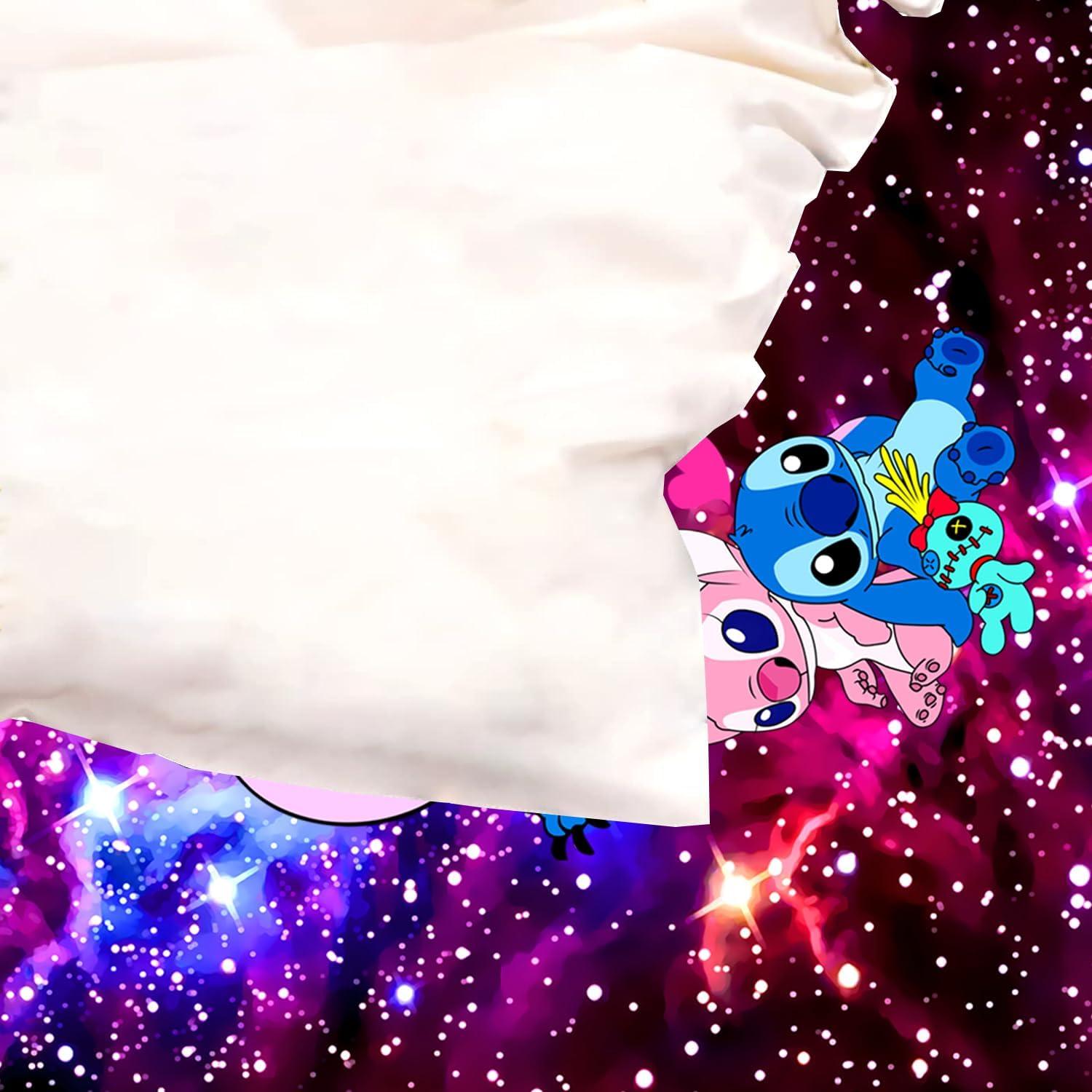 Twin Size Blue and Pink Cartoon Galaxy Bedding Set