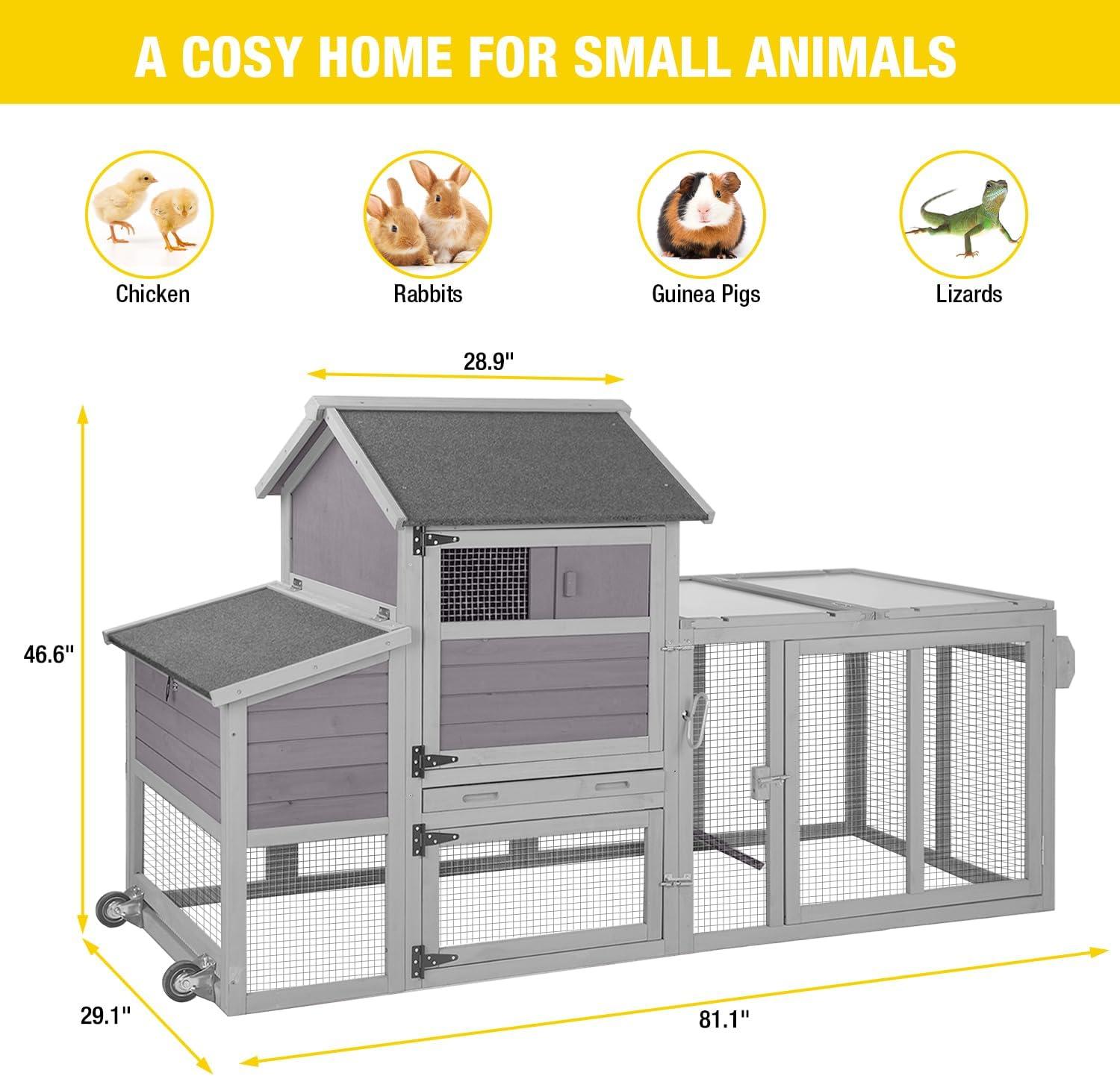 AIR72 Mobile Chicken Tractor Gray 80.7"L x 25.8"W x 44.1"H