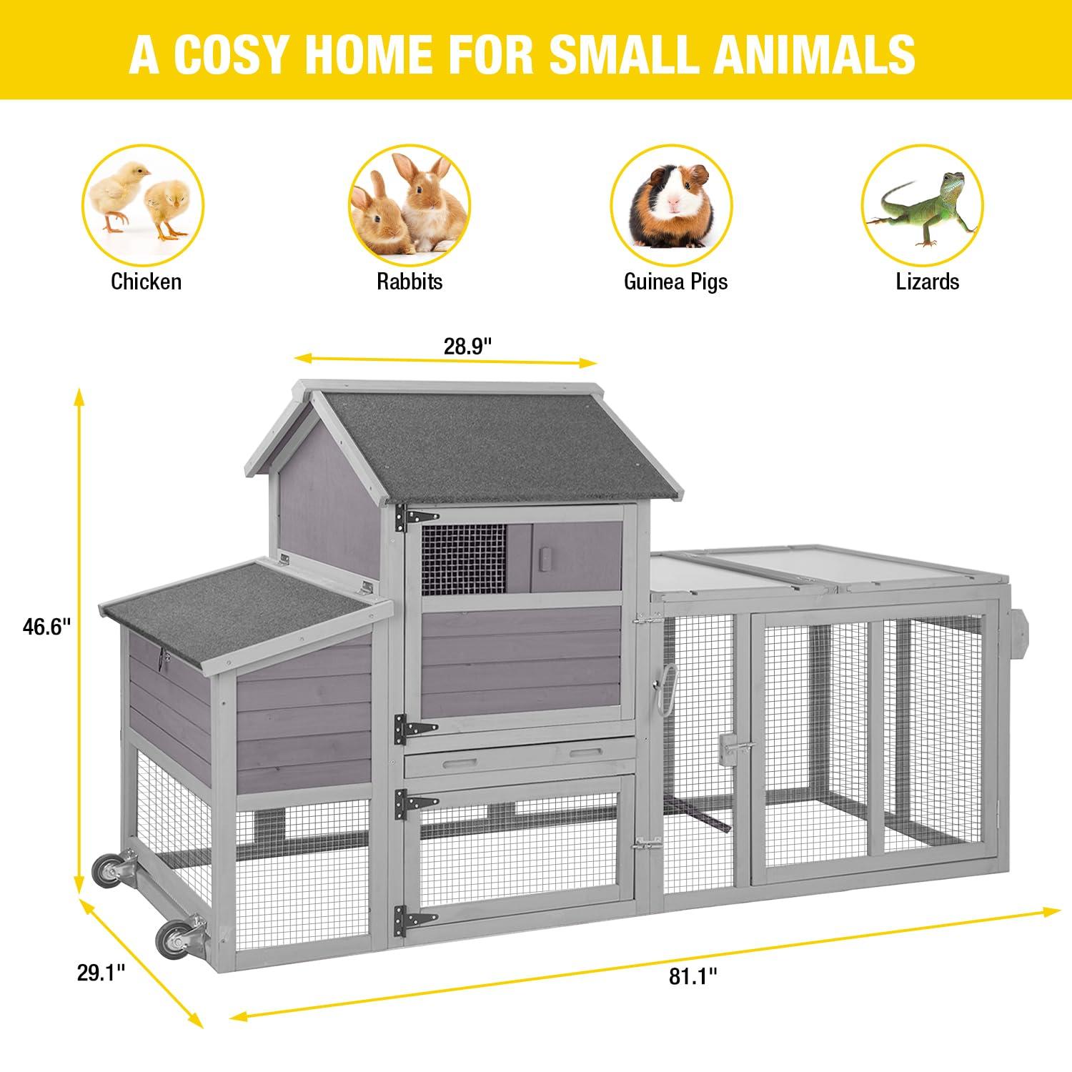 AIR72 Mobile Chicken Tractor Gray 80.7"L x 25.8"W x 44.1"H