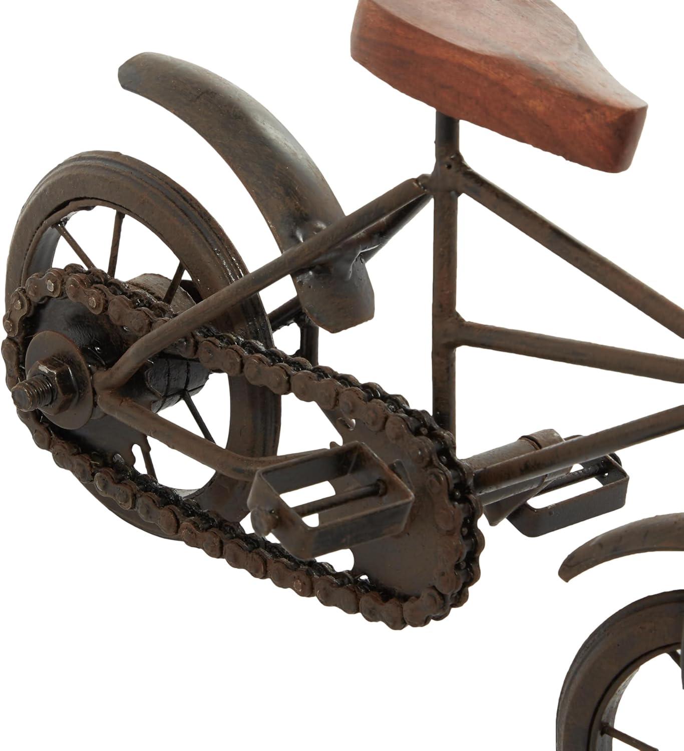 10"W, 7"H Black Metal Bike Sculpture with Wood Accents, by DecMode (2 Count)