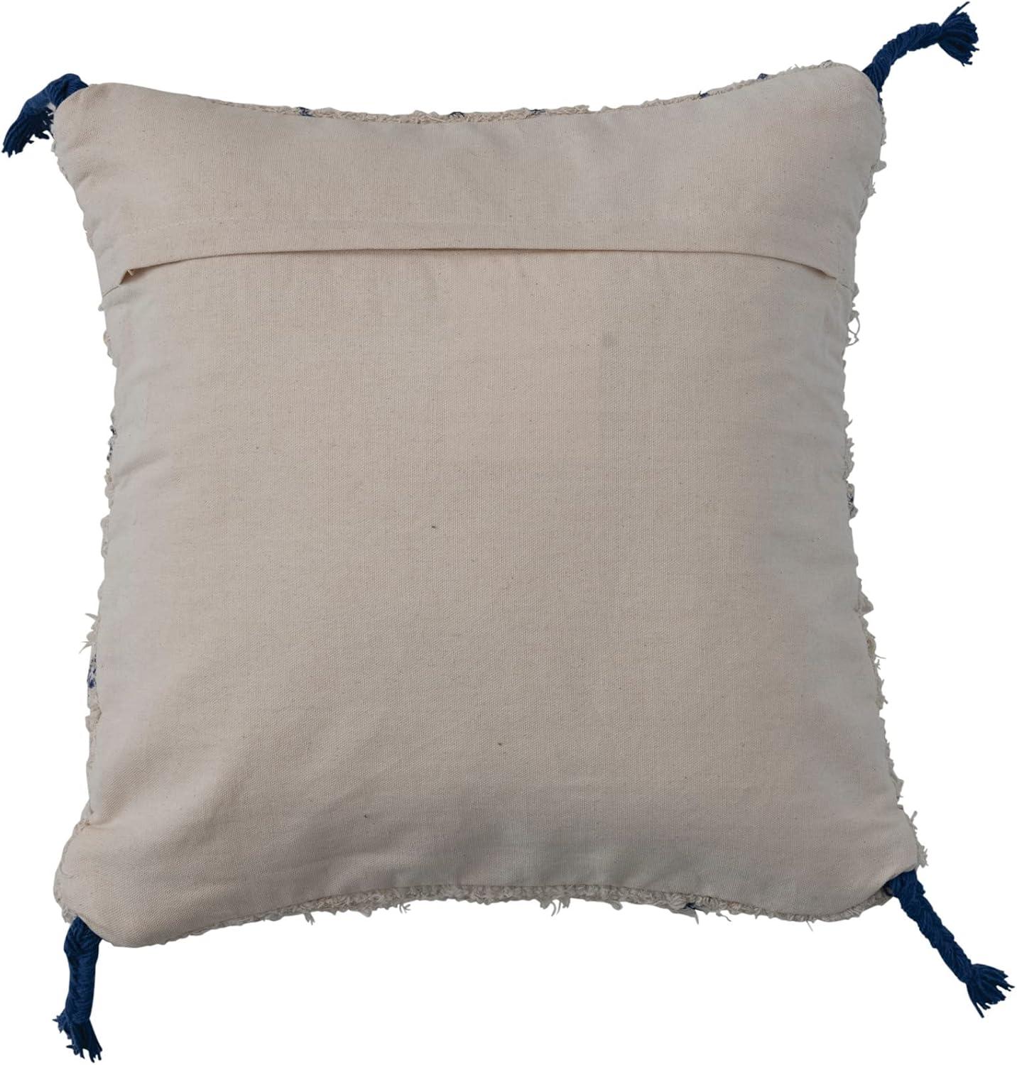 Natural and Blue Embroidered Cotton Euro Pillow Cover