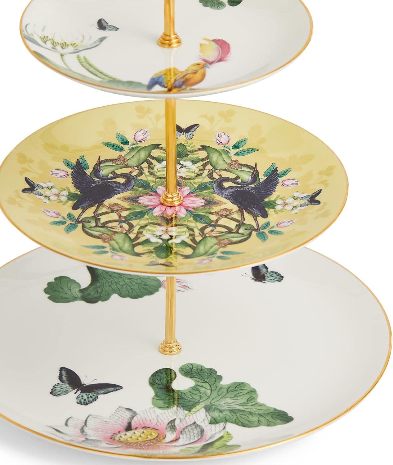 Wonderlust Waterlily Three-Tier Ceramic Cake Stand with Gold Accents