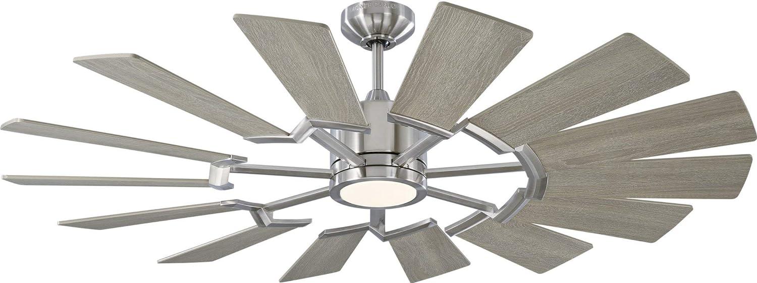 Prairie II 52" Brushed Steel Windmill-Inspired Ceiling Fan with LED Light