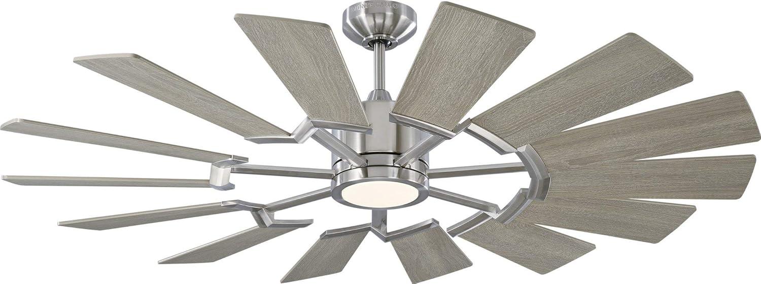 Monte Carlo 14PRR52BSD Prairie II Windmill Energy Star 52" Outdoor Ceiling Fan with LED Light and Hand Remote Control, 14 Wood Blades, Brushed Steel
