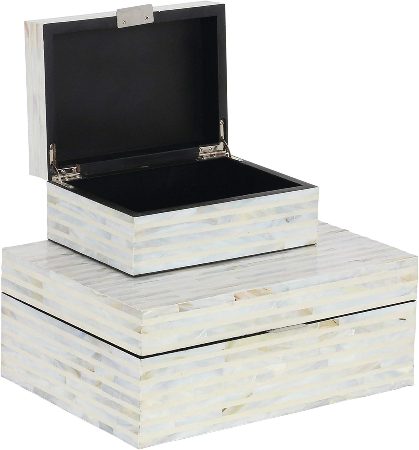 Set of 2 Shell Mosaic Patterned Wood Box White - Olivia & May