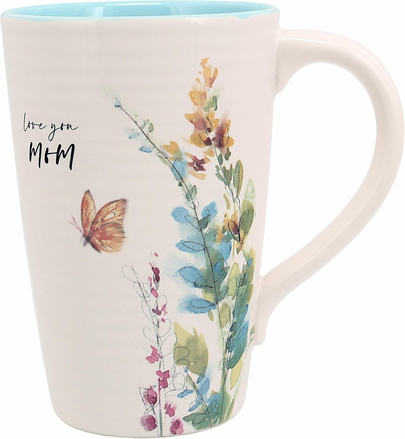 Cream Ceramic Floral Butterfly Mom Mug, 17 oz