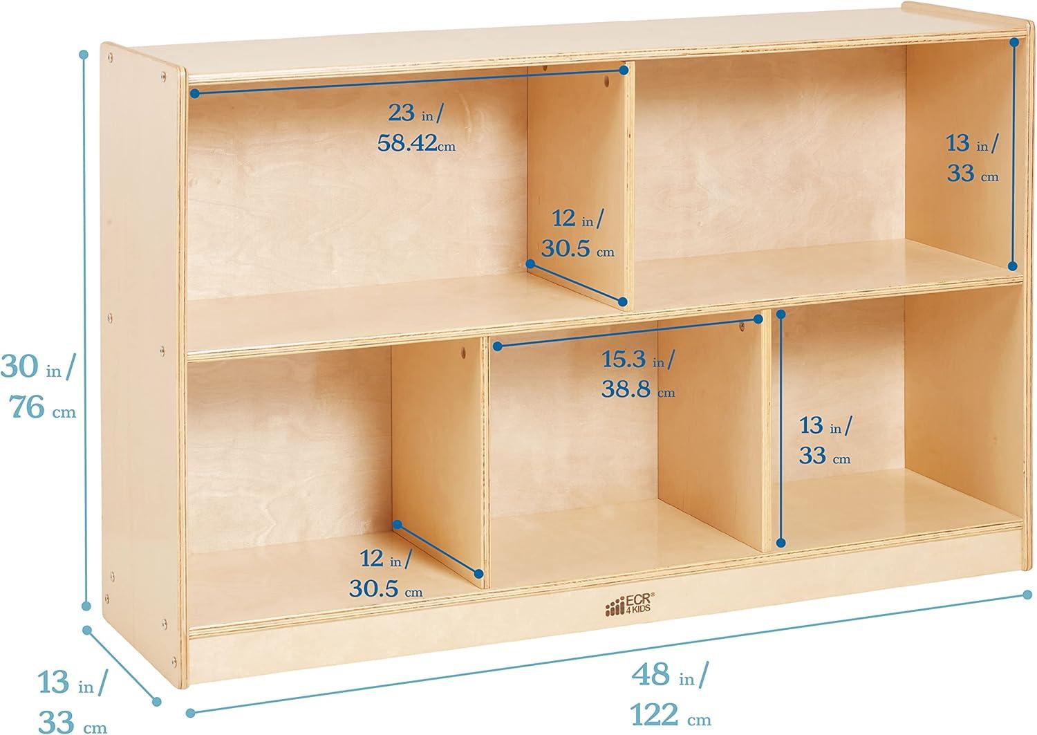 ECR4Kids 5-Compartment Mobile Storage Cabinet, 30in, Classroom Furniture, Natural