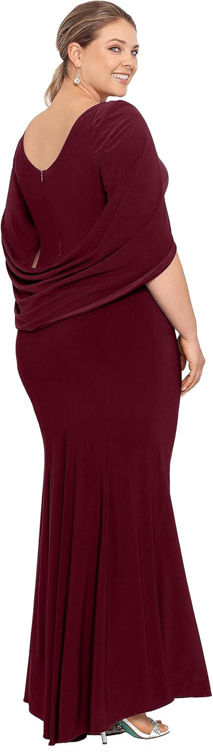 Wine Plus Size Jersey Maxi Dress with Draped Back