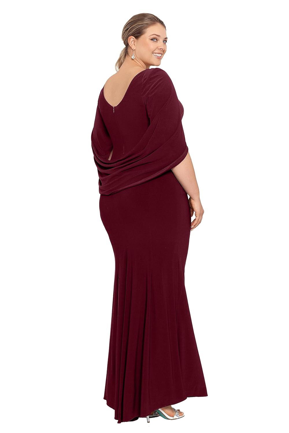 Wine Plus Size Jersey Maxi Dress with Draped Back