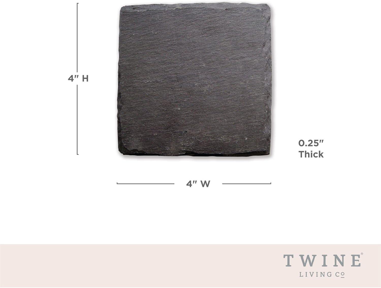 Twine Black Slate Square Coasters with Velvet Backing, Set of 4