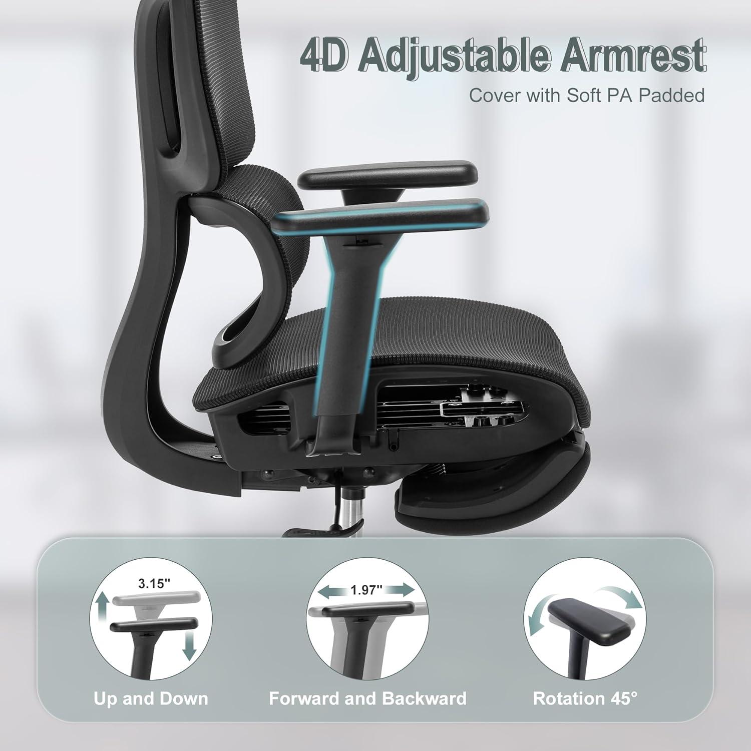 Kyona Mesh Office Chair, Adjustable Task Chair with Clothing Hanger, Adjustable Headrest and Armrest