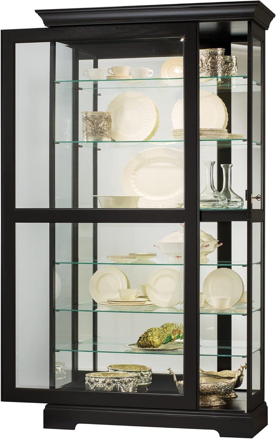 Traditional Black Satin Lighted Corner Curio Cabinet