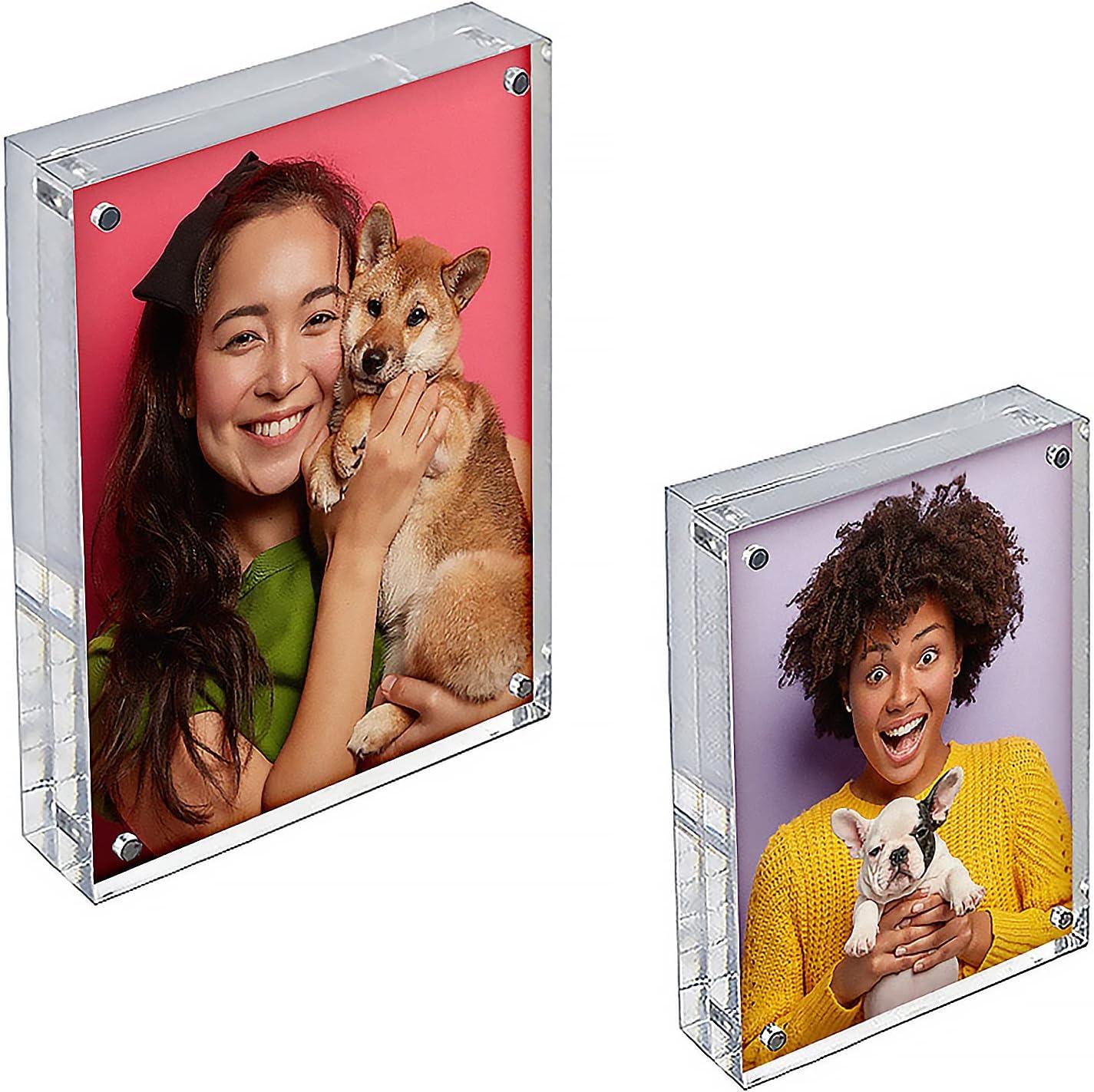 Azar Displays Clear Acrylic Magnetic Photo Block Frame Set with 4x6 and 5x7 size Frames