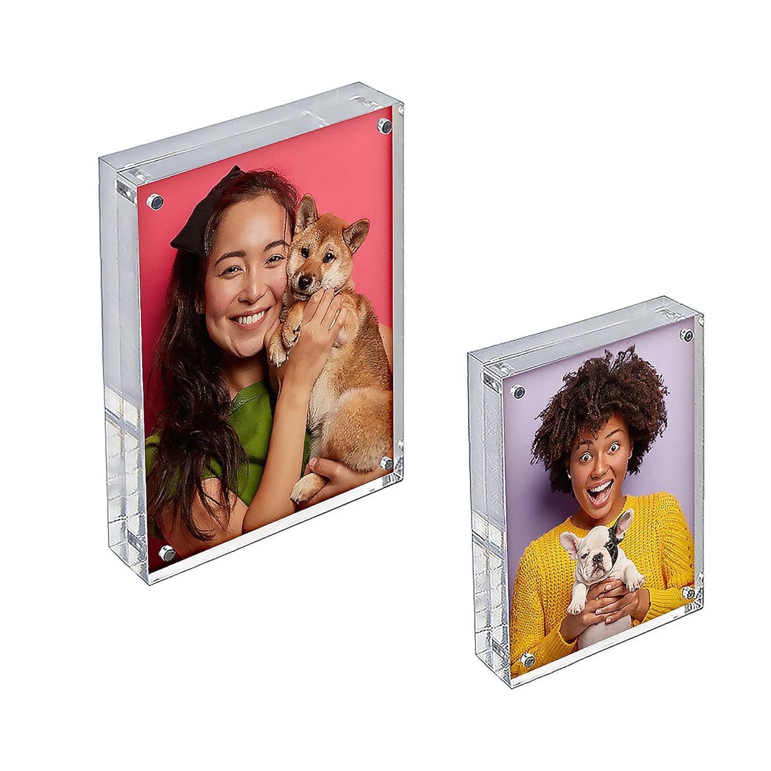Azar Displays Clear Acrylic Magnetic Photo Block Frame Set with 4x6 and 5x7 size Frames