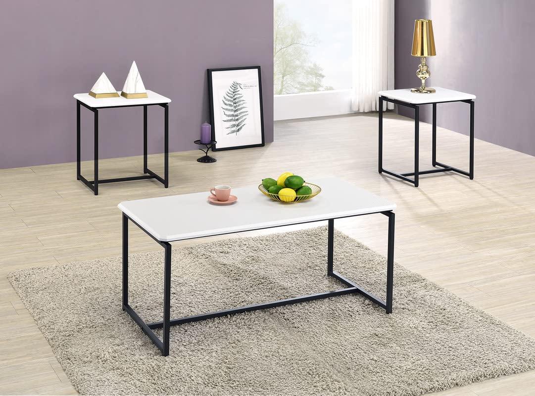 HOMLUX 3 PCS Coffee Table Set Sofa Side Table with 2 Square End Table,White