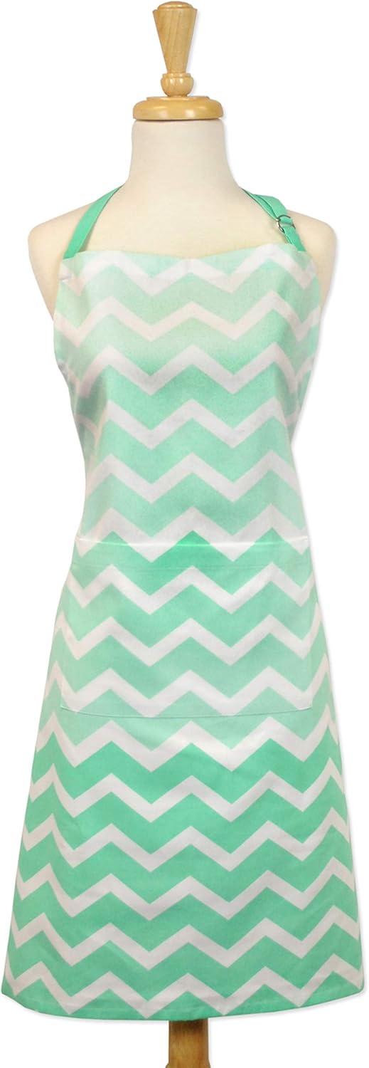 Aqua and White Cotton Chevron Kitchen Apron