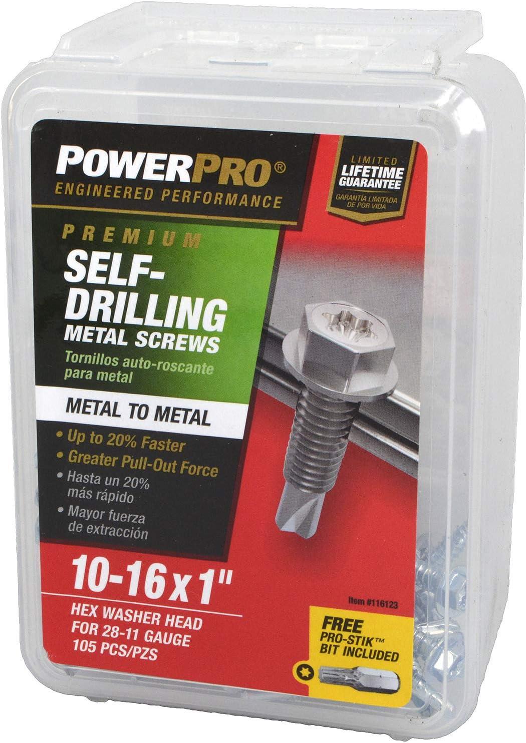 Zinc-Plated Hex Washer Head Self-Drilling Metal Screws, #10 x 1 inch