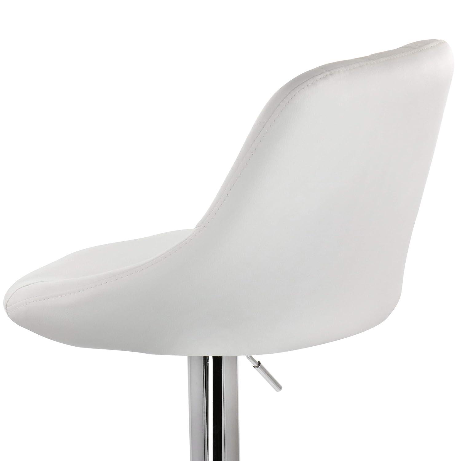 Elama 2 Piece Diamond Stitched Faux Leather Bar Stool in White with Chrome Base  and Adjustable Height