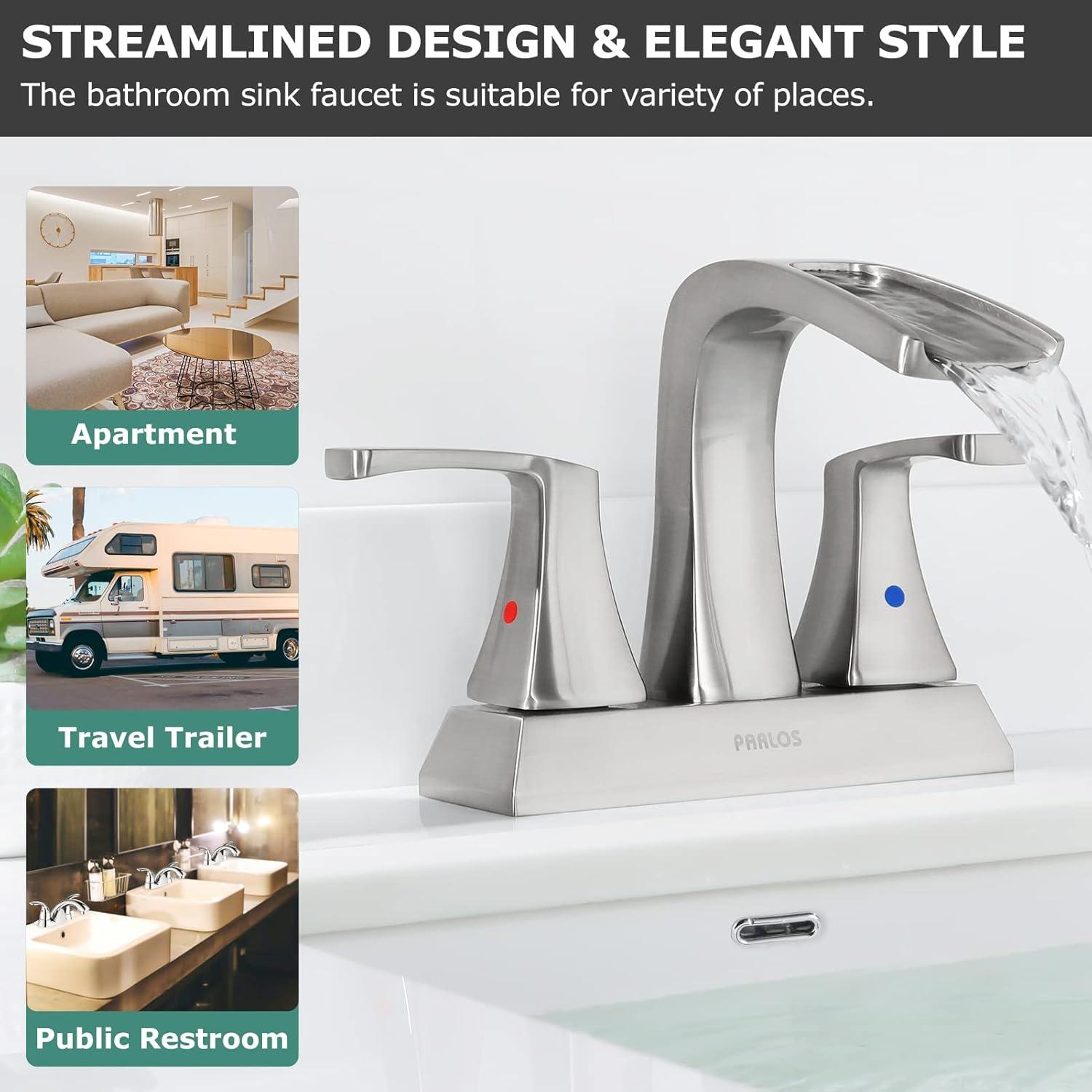 Doris Waterfall Centerset 2-handle Bathroom Faucet with Drain Assembly