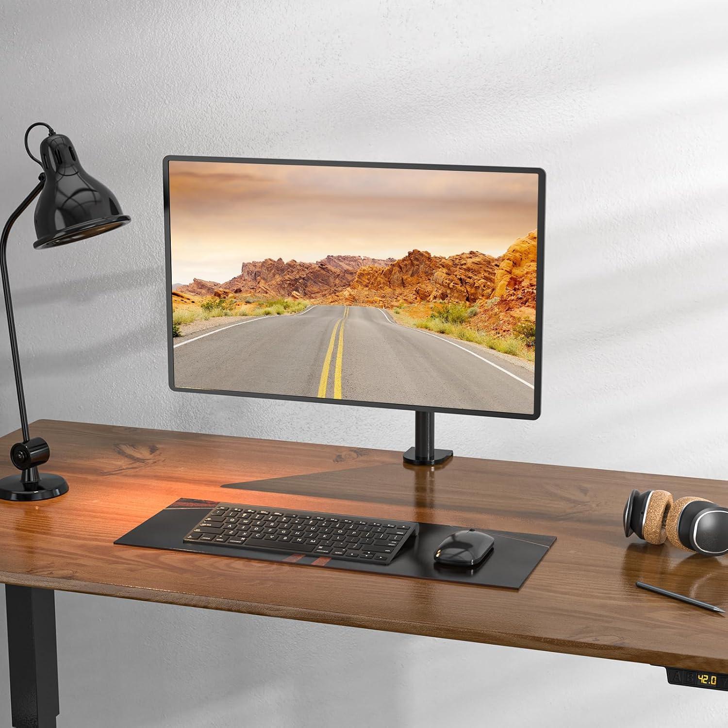 Black Adjustable Single Monitor Desk Mount with Riser