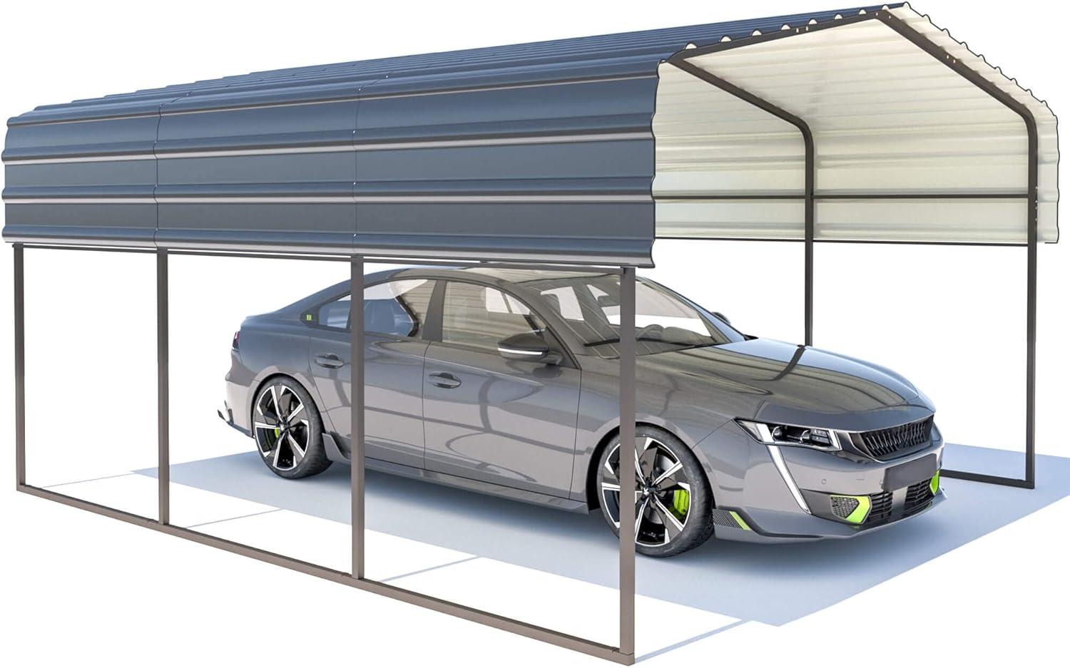 Erommy Carport with Galvanized Steel Roof, Multi-Use Shelter, Sturdy Metal Carport for Cars, Boats, and Tractors