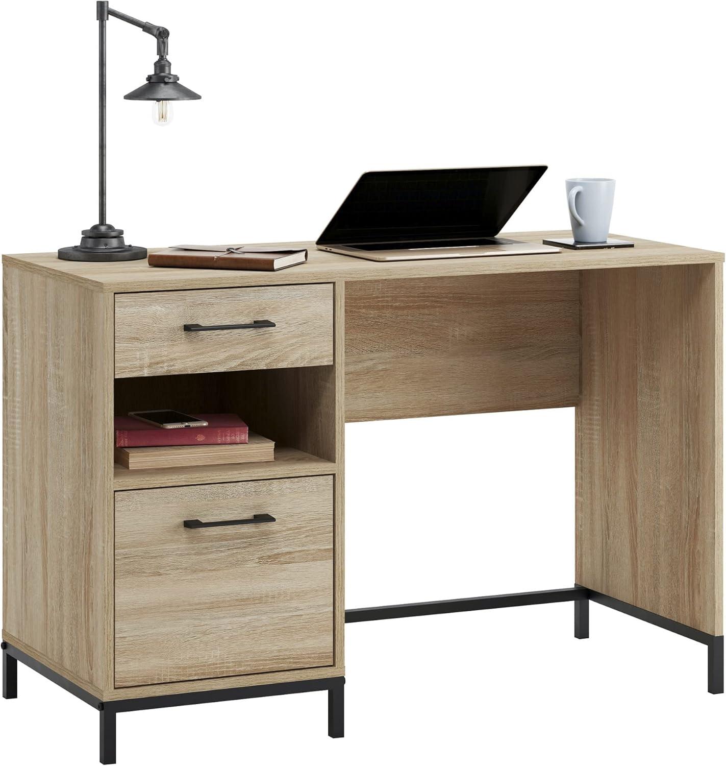 Charter Oak Finish Minimalist Home Office Desk with Drawers