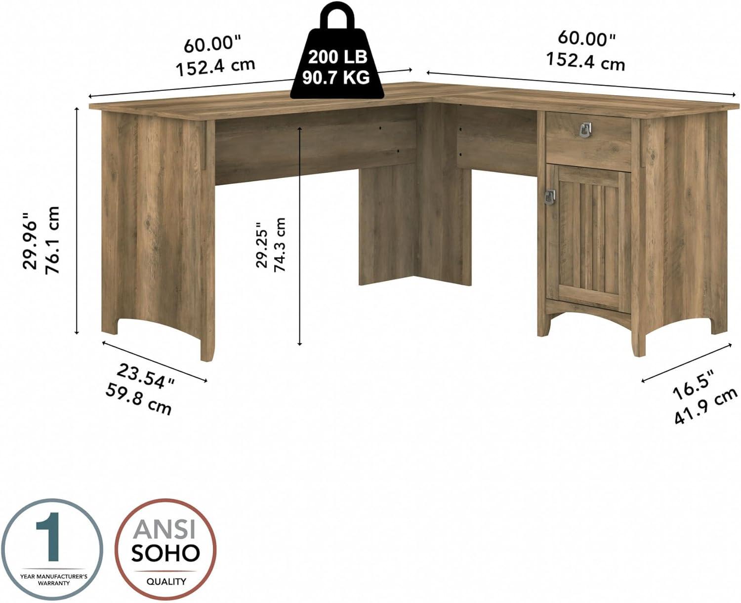 Bush Furniture Salinas 60" L Shaped Desk with Storage, Reclaimed Pine