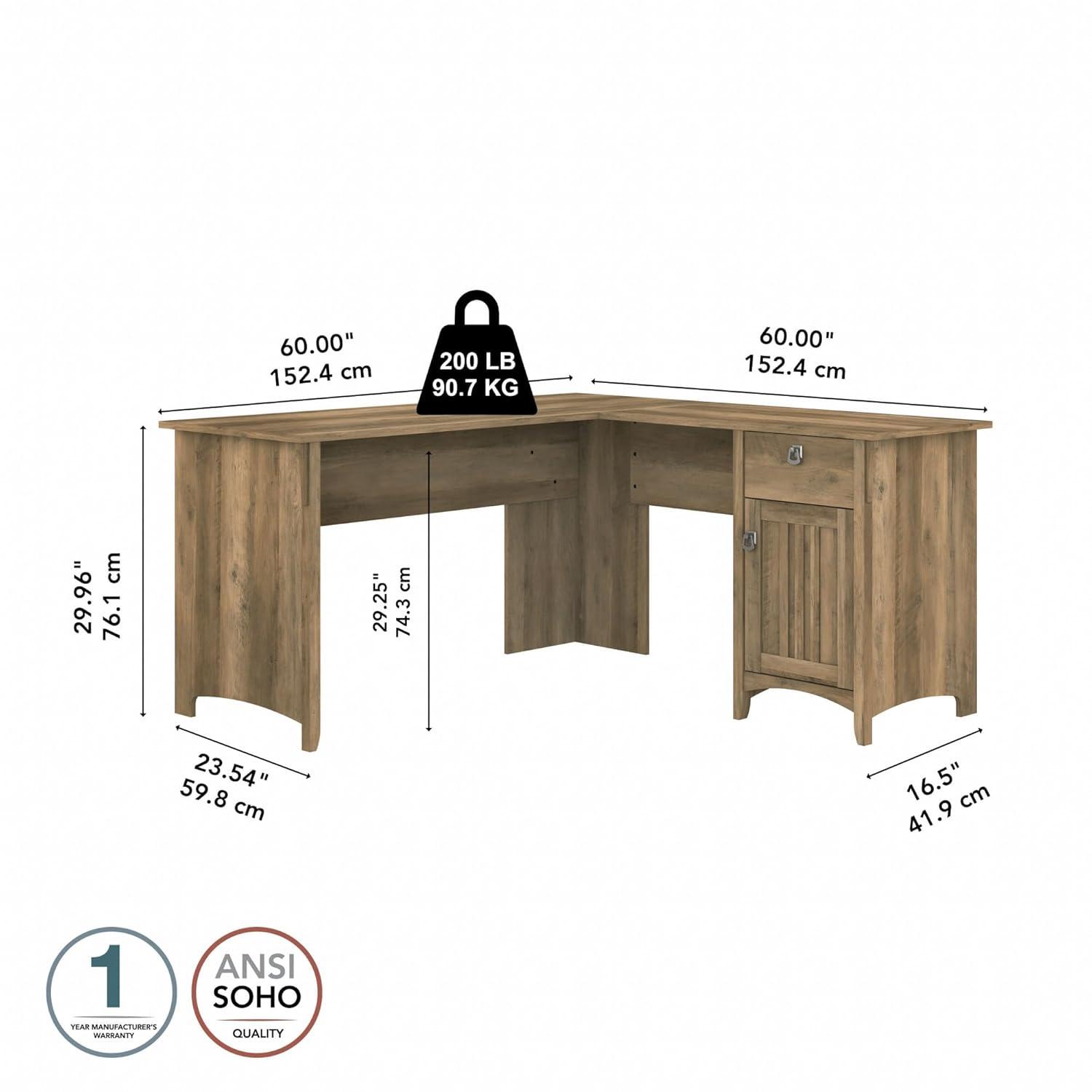 Bush Furniture Salinas 60" L Shaped Desk with Storage, Reclaimed Pine