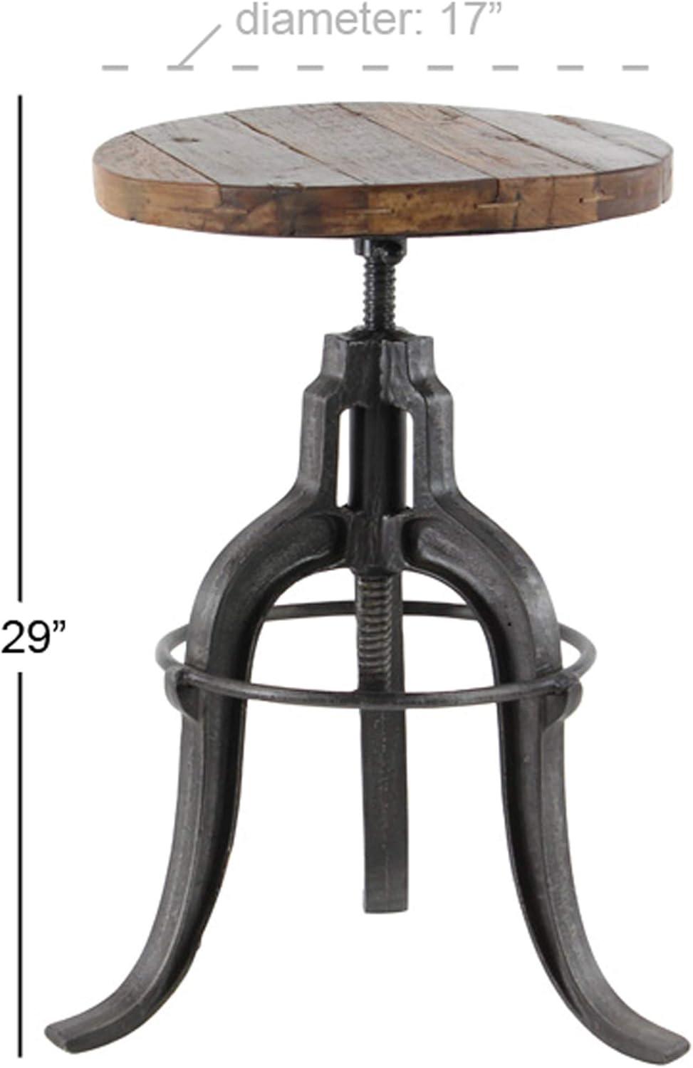 Metal Vintage Industrial Inspired Living Room Stool with Brown Adjustable Wood Seat