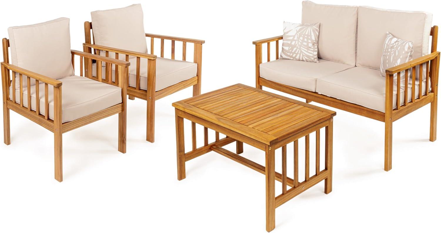 Everly 4-Piece Beige Acacia Wood Outdoor Patio Set