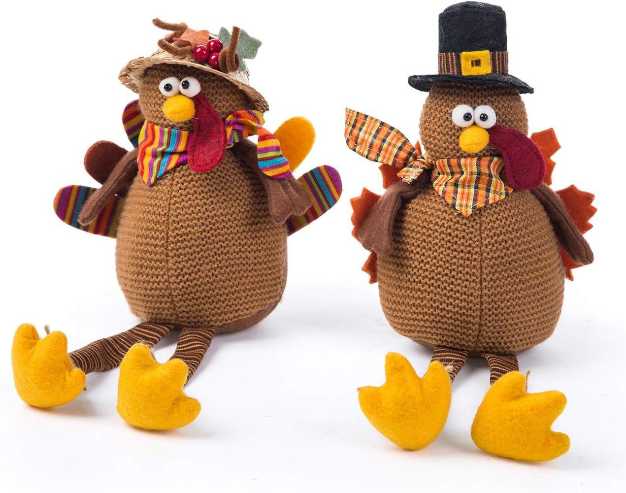 Handmade Brown and Yellow Thanksgiving Turkey Couple Dolls