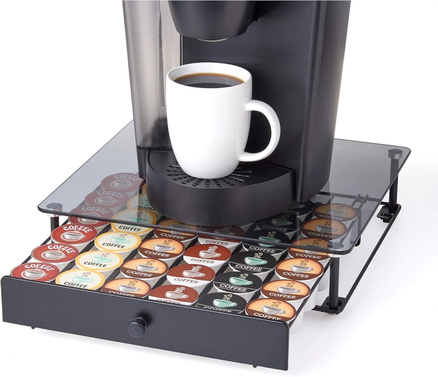 Nifty Solutions Rolling Coffee Pod Drawer - 36 Pod Capacity, Tempered Glass, Black