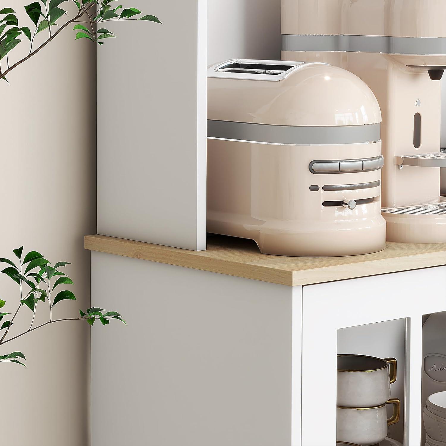 HOMCOM Kitchen Buffet with Hutch, Storage Pantry with 3 Cabinets, 2 Open Shelves and Large Countertop, Black