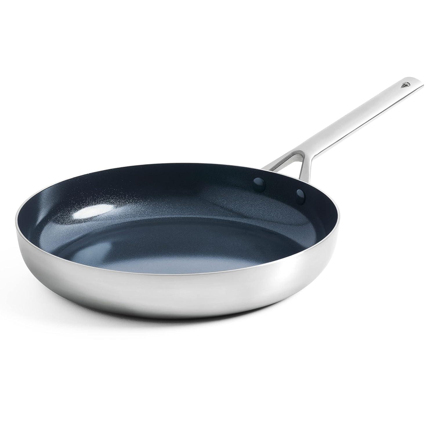 Blue Diamond Blue Diamond Cookware Tri-Ply Stainless Steel Ceramic Nonstick, 9.5" Frying Pan Skillet, PFAS-Free, Multi Clad, Induction, Dishwasher Safe, Oven Safe, Silver