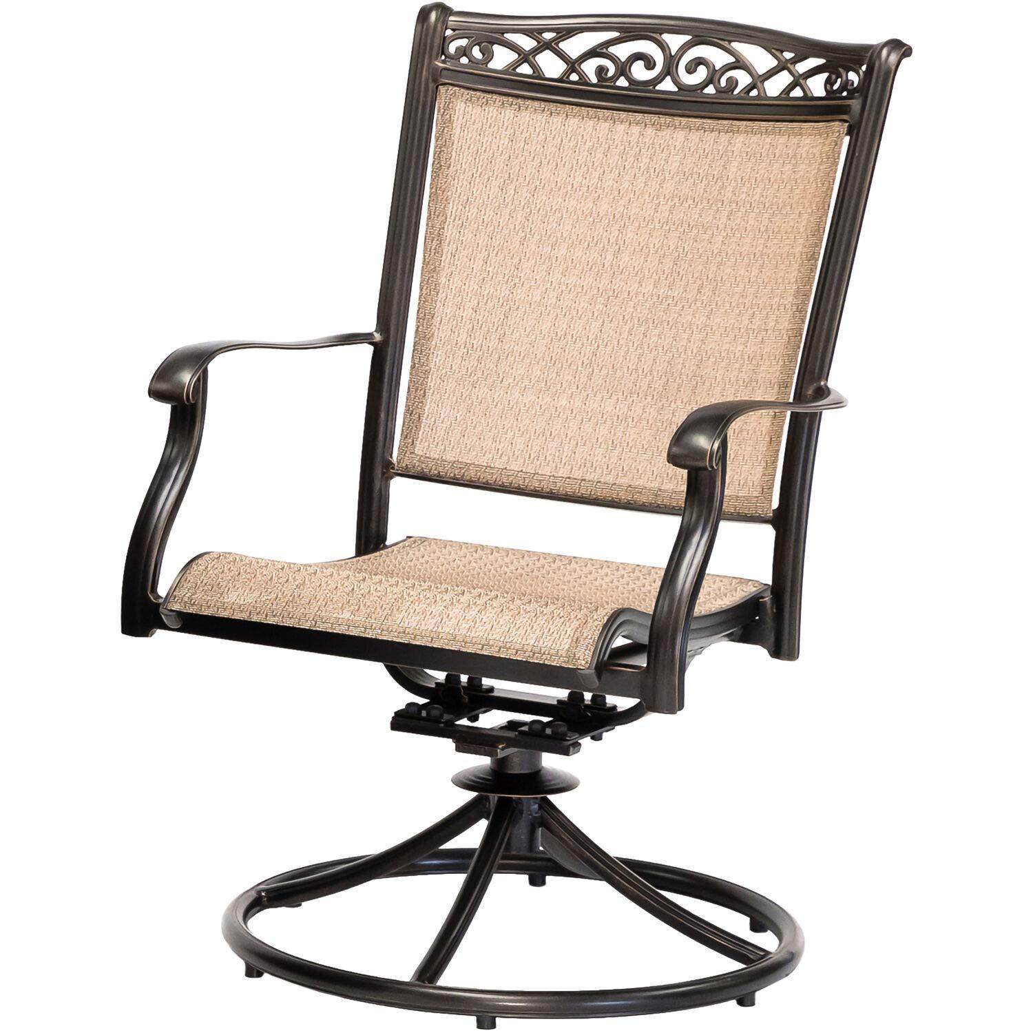 Hanover Fontana 7-Piece Outdoor Dining Set with 2 Sling Swivel Rockers, 4 Sling Chairs, and a 38-In. x 72-In. Cast-Top Table