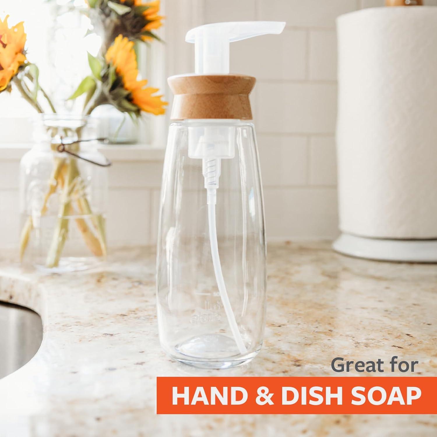 Clear Glass Foaming Soap Dispenser with Bamboo Lid