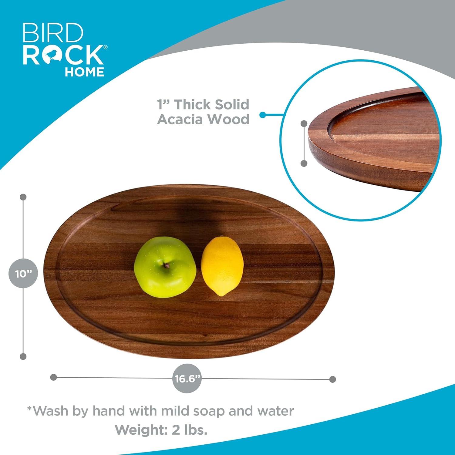BIRDROCK HOME Acacia Wooden Cheese Serving Board with Handle - Charcuterie, Appetizers, Kitchen Platter, Grazing Board, Pizza, Meat, Bread, Cutting, Party, Food Display Tray - Espresso, 16.5", Oval