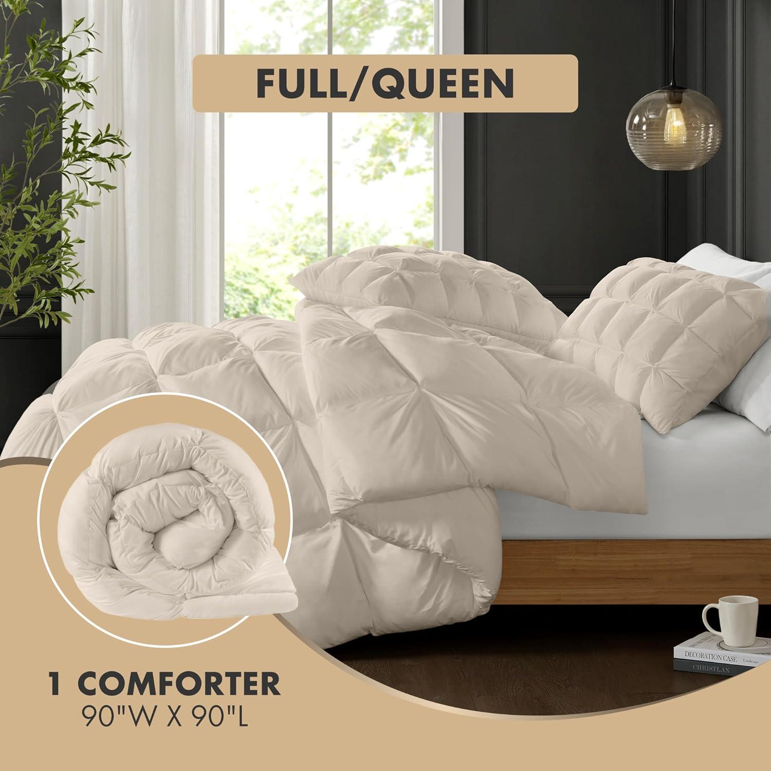 Madison Park Full/Queen Stay Puffed Overfilled Down Alternative Comforter Tan: Ultimate Textile, Cooling, Microfiber Duvet Insert