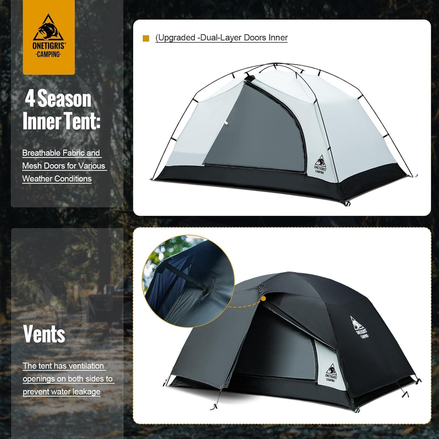 LIFETIME FLOORING LLC 4 Season Camping Tent Backpacking 2 Person Waterproof Lightweight Easy Setup Instant 3000Mm Waterproof Rating Outdoor Hiking Tent