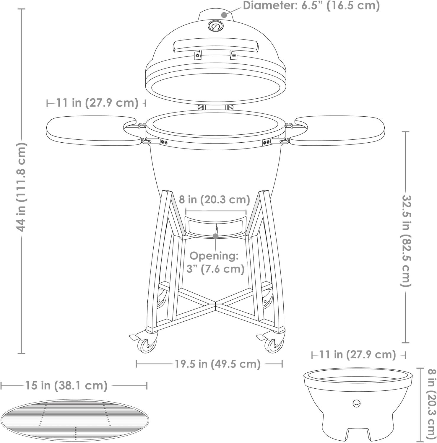 Mullite Kamado Grill with Wheels and Side Tables